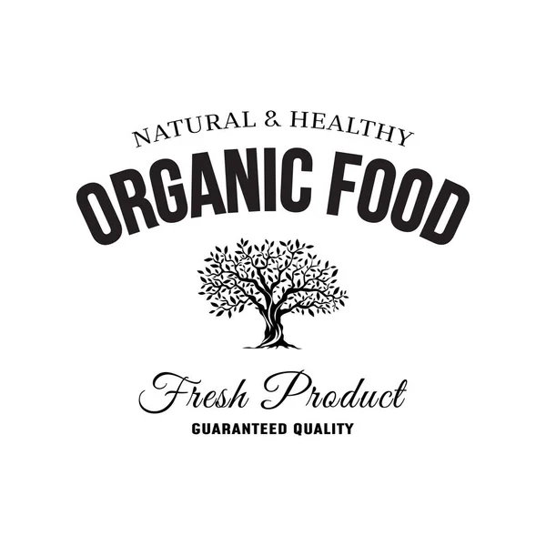 Organik Doğal Sağlıklı Çiftlik Taze Gıda Retro Amblemi Beyaz Arka — Stok Vektör