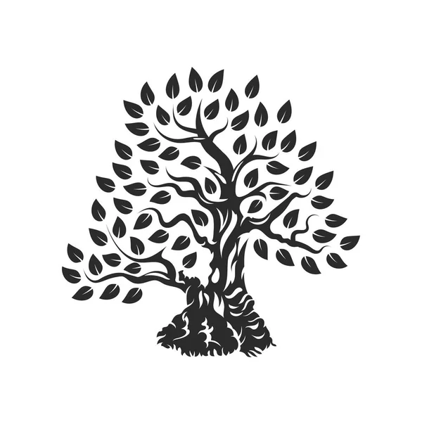 有機自然と健康なオリーブの木シルエットのロゴは白い背景で隔離 現代ベクトル緑色植物アイコン記号デザインのアートワーク プレミアム品質石油製品ロゴタイプ フラット エンブレムのイラスト — ストックベクタ