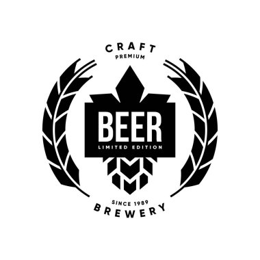 Modern zanaat bira içki bira, pub, brewhouse ya da bar için vektör logo işaret izole. Premium Kalite hop logo tee baskı rozet illüstrasyon. Bira Festivali moda t-shirt amblem tasarımı.