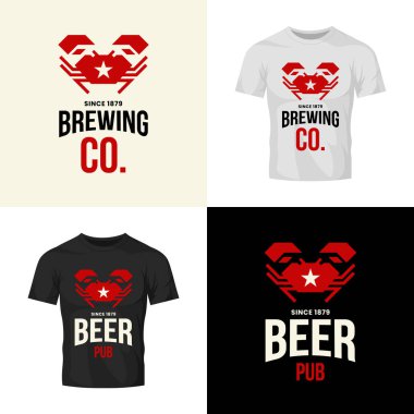 Modern zanaat bira içecek vektör logo işareti için bar, pub, mağaza, brewhouse ya da bira kadar t-shirt sahte izole. Premium Kalite logo resimde kümesi yengeç. Bira Festivali moda rozet tasarım paketi.