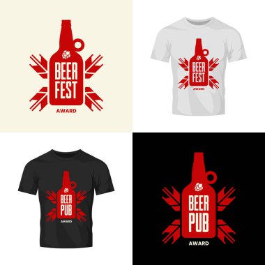 Modern zanaat bira içecek vektör logo işareti için bar, pub, mağaza, brewhouse ya da bira kadar t-shirt sahte izole. Sigorta primi şişe logo illüstrasyon ayarlayın. Bira Festivali moda rozet tasarım paketi.