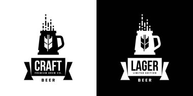 Modern zanaat bira içecek izole vektör logo işareti için bar, pub, mağaza, brewhouse ya da bira. Premium Kalite kupa Logo Amblem illüstrasyon ayarlayın. Bira Festivali moda t-shirt rozet tasarım paketi.