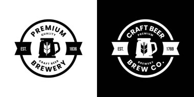 Modern zanaat bira içecek izole vektör logo işareti için bar, pub, mağaza, brewhouse ya da bira. Premium Kalite kupa Logo Amblem illüstrasyon ayarlayın. Bira Festivali moda t-shirt rozet tasarım paketi.