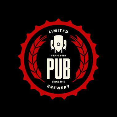 Modern zanaat bira içecek vektör logo işareti için bar, pub, mağaza, dükkan, brewhouse, siyah arka plan üzerine izole bira. Premium Kalite logo amblem illüstrasyon. Bira moda t-shirt rozet tasarım.