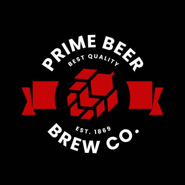 Modern yuvarlak zanaat bira içecek vektör logo işareti için bar, pub, mağaza, brewhouse veya bira izole siyah arka plan üzerine. Premium Kalite hop logo illüstrasyon. Bira Festivali t-shirt rozet tasarım.