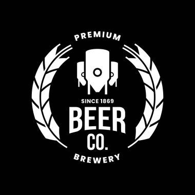 Modern zanaat bira içecek vektör logo işareti için bar, pub, mağaza, dükkan, brewhouse, siyah arka plan üzerine izole bira. Premium yuvarlak Logo Amblem illüstrasyon. Bira Festivali t-shirt rozet tasarım.