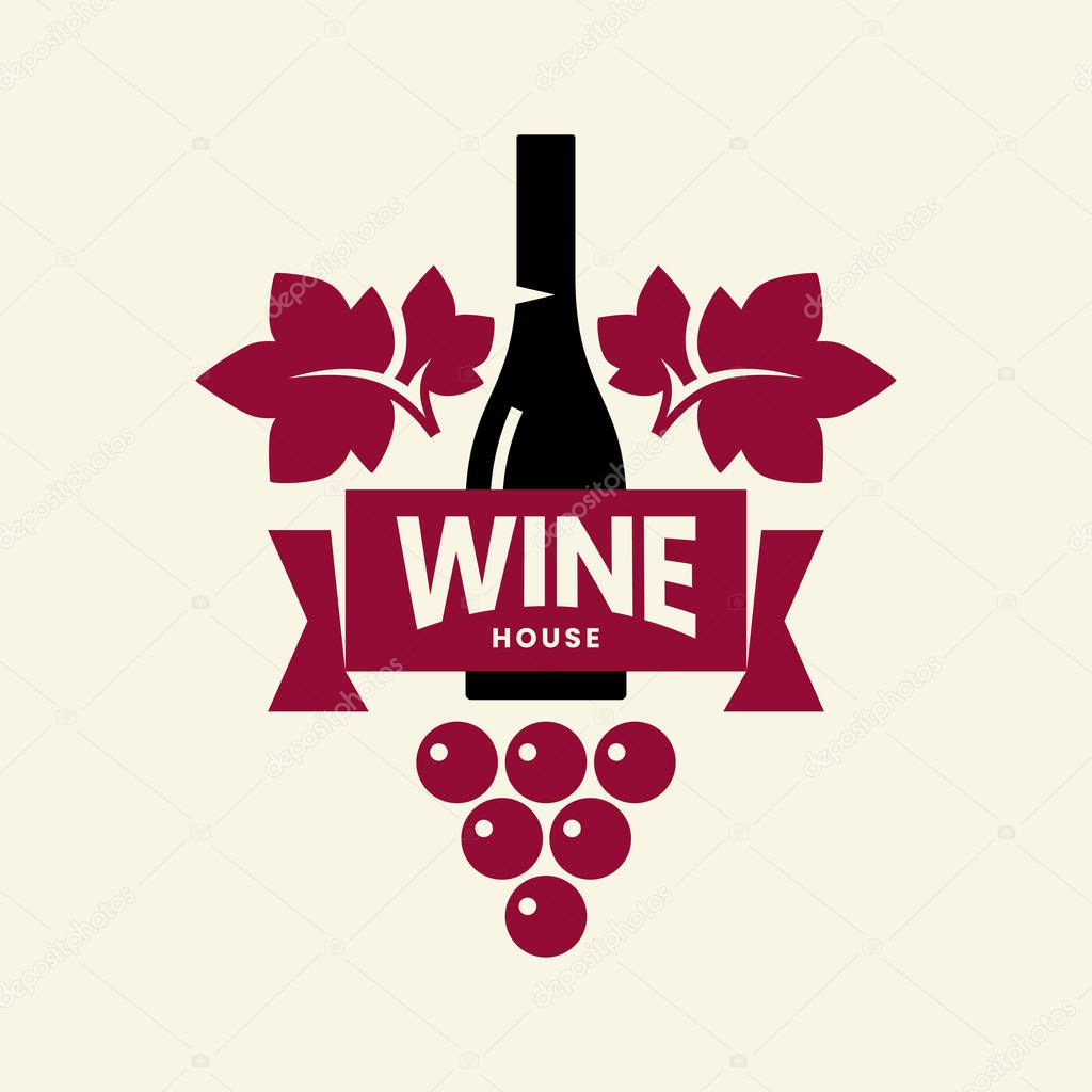 Modern wine vector logo sign for tavern, restaurant, house, shop, store, club and cellar isolated on light background.Premium quality vinery logotype illustration. Fashion brand badge design template.