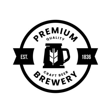 Modern yuvarlak zanaat bira içecek vektör logo işareti için bar, pub, mağaza, brewhouse veya bira izole beyaz arka plan üzerinde. Premium Kalite kupa logo illüstrasyon. Bira Festivali t-shirt rozet tasarım.