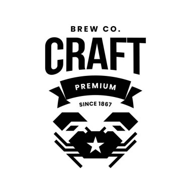 Modern zanaat bira içecek vektör logo işareti için bar, pub, mağaza, brewhouse veya beyaz arka plan üzerinde izole bira. Premium Kalite Yengeç logo illüstrasyon. Bira Festivali moda t-shirt rozet tasarım.