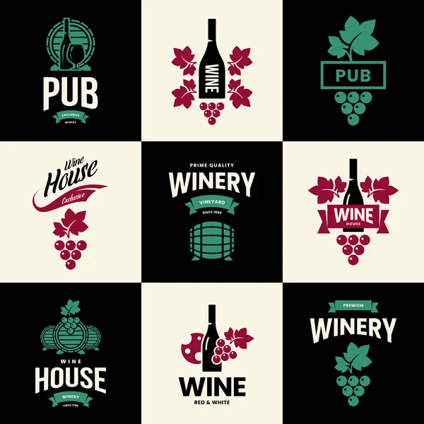 Moderní Vinařské Vektor Izolované Logo Kolekce Pro Hospody Restaurace Dům — Stockový vektor