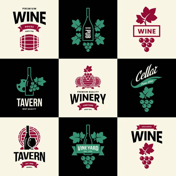 Сучасне Вино Векторна Ізольована Колекція Логотипів Таверни Ресторану Будинку Магазину — стоковий вектор
