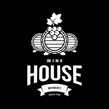 Modern şarap vektör logo işareti lokali, Restoran, ev, Dükkanı, mağaza, kulüp ve siyah arka plan üzerine izole Bodrum için. Premium Kalite dedikodu logo illüstrasyon. Moda marka rozet tasarım şablonu.