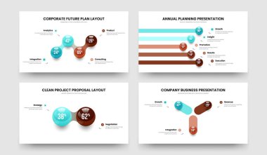 Satış Görselleştirme 4523 Element Bilgi Sunumu Tasarım Paketi. Minimalist Çözüm Dört Beş İki Üç Seçenek Slayt Düzeni Vektör Çizim Koleksiyonu.