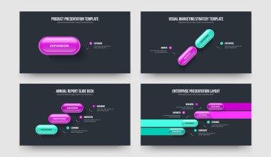 Piyasa Portföyü 1234 Seçenek Slayt Gösterisi Yerleşimi Koleksiyonu. Görsel Rapor 1-2-3-4 Element Bilgi Şablonu Vektör Resimleme Paketi.