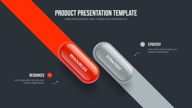 Ürün İcat 2 Adım Diyagram Slayt Şablonu. Şirket Brifing Sunumu Tasarım Vektörü İllüstrasyonu. Yaratıcı Plan İki Element Bilgi Kaydırma Düzeni.