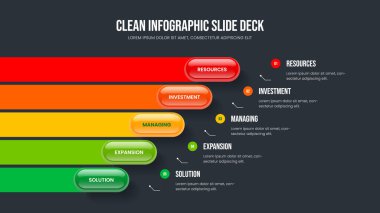 Finansal Büyüme Beş Element Diyagram Kaydırma Tasarımı. Profesyonel Kampanya 5 Adım Infographic Frame Şablonu. Modern Teklif Slayt Gösterisi Düzeni Vektör İllüstrasyonu.