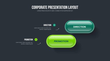 Proje İcat 2 Element Bilgi Sunum Şablonu. Görsel Plan İki Diyagram Çerçeve Tasarımı. Modern Fırlatma Slayt Düzeni Vektör İllüstrasyonu.
