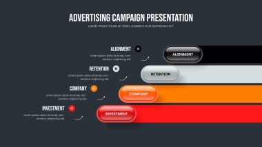 Modern Kampanya Dört Seçenek Bilgi Kaydırma Düzeni. Danışmanlık İcat Çerçeve Tasarımı Vektör İllüzyonu. Atılgan Gözden Geçir 4 Adım Diyagram Sunum Şablonu.