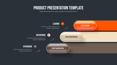 İş Stratejisi Üç Adım Diyagram Kaydırma Tasarımı. Yatırımcı Tahminleri Sunum Şablonu Vektör İllüstrasyonu. Görsel Brifing 3 Seçenek Bilgisel Çerçeve Düzeni.