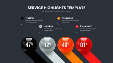 Dört Element Grafik Slayt Şablonu Projesini Başlat. Basit İnceleme Sunum Düzeni Vektör İllüstrasyonu. Reklam Büyümesi 4 Adım Kaydırma Çizelgesi Tasarımı.