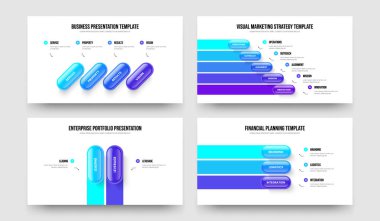 Dijital Genel Görünüm 4523 Basamaklı Bilgi Çerçeve Şablonu Paketi. Yatırımcı Raporu Dört Beş İki Üç Seçenek Diyagramı Sunum Düzeni Vektör İllüstrasyon Koleksiyonu.