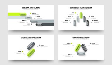 Şirket Hava Durumu 4523 Adım Bilgi Kaydırma Şablonu Koleksiyonu. Modern Showcase 4-5-2-3 Seçenek Slayt Gösterisi Slayt Düzeni Vektör Çizimi.