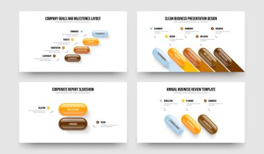 Şirket Kampanyası 4-5-2-3 Seçenek Diyagramı Sunum Tasarım Vektör Resimleri Paketi. Satış İnovasyonu 4523 Element Bilgi Kaydırma Şablonu Koleksiyonu.