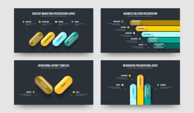 Görsel Teklif 4523 Element Bilgi Slayt Gösterisi Şablonu Paketi. İş Analizi 4-5-2-3 Seçenek Diyagramı Sunum Tasarım Vektörü Çizimi.