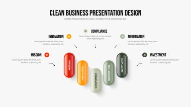 Piyasa Portföyü 5 Adım Bilgi Kaydırma Şablonu. İş Çözümü Çerçeve Düzeni Vektör İllüstrasyonu. Danışmanlık Performans Beş Seçenek Diyagramı Sunum Tasarımı.