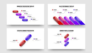 Görsel Buluş 4-5-2-3 Seçenek Slayt Gösterisi Slayt Düzeni Vektör İllüstrasyon Kümesi. Kurumsal Plan 4523 Adım Bilgi Sunum Şablonu Koleksiyonu.