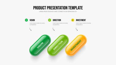 Projeyi Çalıştır Slayt Gösterisi Şablon İllüstrasyonu. Piyasa Şovu Üç Seçenek Bilgi Kaydırağı Düzeni. Yaratıcı Yenilik 3 Adım Diyagram Sunum Tasarımı.