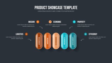 Enterprise Fırlatma Çerçeve Tasarım Vektörü İllüstrasyonu. İş Geliştirme 5 Element Diyagramı Kaydırma Düzeni. Yatırımcı Görselleştirme Beş Seçenek Slayt Gösterisi Şablonu.