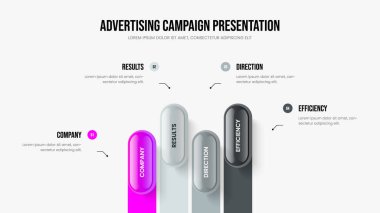 Proje Portföy Dört Adım Bilgi Çerçeve Düzenlemesi. Reklam Teklifi 4 Seçenek Diyagram Kaydırağı Tasarımı. Profesyonel Planlama Sunum Şablonu Vektör İllüstrasyonu.