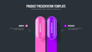 Enterprise Growth 2 Step Infographic Frame Şablonu. Yaratıcı Profil Sunum Düzeni Vektör İllüstrasyonu. Ürün Planlama İki Seçenek Diyagramı Slayt Tasarımı.