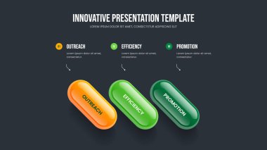 Servis Portföyü Üç Element Bilgi Kaydırma Düzeni. Marketing Visualization Presentation Design Vector Illustration. Reklam Tahminleri 3 Adım Diyagramı Şablonu.
