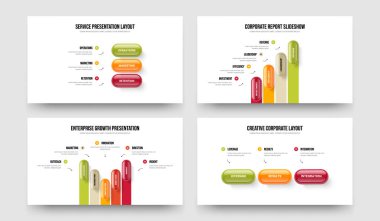 Modern Çözüm 345 Seçenek Diyagram Kaydırağı Tasarım Koleksiyonu. Yatırımcı Fırlatma Üç Dört Beş Eleman Bilgi Slayt Gösterisi Vektör Çizimi.
