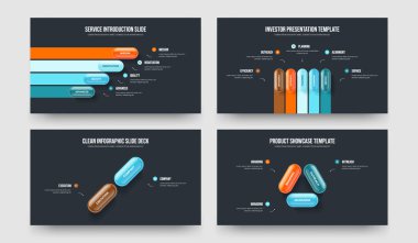 Reklam Portföyü 4-5-2-3 Seçenek Slayt Gösterisi Vektör Çizimi Paketi. Girişim Performansı 4523 Adım Bilgilendirme Şablonu Ayarla.