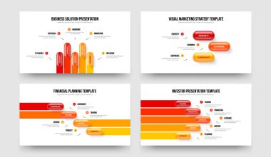 Pazarlama Çözümü Beş Üç Dört Adım Bilgi Sunum Şablonu Vektör İllüzyon Koleksiyonu. Profesyonel Performans 534 Element Diyagram Çerçeve Tasarımı.