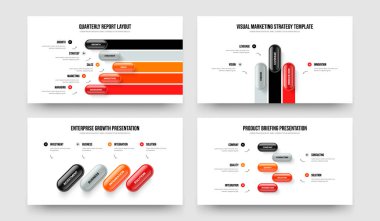 Proje Portföy Beş Üç Dört Seçenek Sunum Şablonu Vektör İllüzyon Kümesi. Profesyonel İcat 534 Adım Diyagram Slayt Gösterisi Yerleşimi Koleksiyonu.