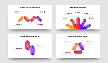 Görsel Giriş 4523 Seçenek Diyagramı Slayt Gösterisi Düzenleme Koleksiyonu. Yaratıcı Performans 4-5-2-3 Element Infographic Frame Şablon Vektör Çizim Paketi.