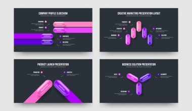 Hizmet Görselleştirme 4-5-2-3 Element Diyagram Kaydırma Düzeni Vektör Çizimi Paketi. Profesyonel Çözüm 4523 Seçenek Slayt Gösterisi Şablonu Ayarlandı.