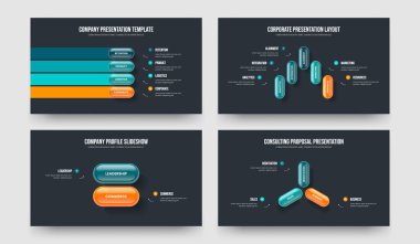 Görsel Giriş 4-5-2-3 Element Bilgi Kaydırağı Tasarım Vektör Resimleri Koleksiyonu. Yatırımcı İncelemesi 4523 Seçenek Slayt Şablonu Paketi.