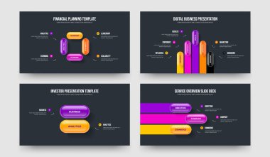 Satış Profili 4523 Adım Bilgisel Çerçeve Düzeni Koleksiyonu. Hizmet Raporu 4-5-2-3 Element Diyagramı Slayt Tasarım Vektörü Çizim Paketi.