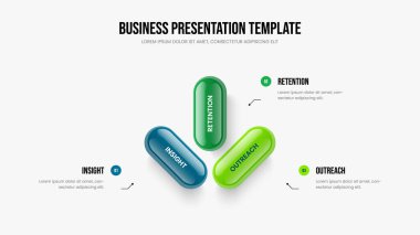 Danışmanlık Geliştirme 3 Basamaklı Slayt Gösterisi Düzeni. Ürün Planı Üç Seçenek Şablonu. Profesyonel Profil Slaytı Tasarım Vektörü İllüstrasyonu.
