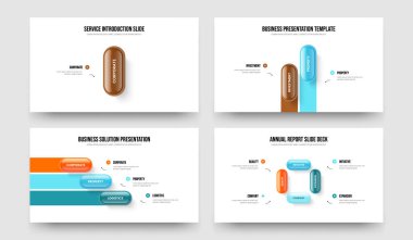 Şirket Planlama 1234 Seçenek Slayt Tasarım Koleksiyonu. Atılgan 'ın Çözümü 1-2-3-4 Adım Bilgi Sunum Şablonu Vektör İllüstrasyon Paketi.
