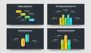Görsel Profil 4-5-2-3 Seçenek Slayt Tasarım Vektör Çizimi. Yatırımcı Fırlatma 4523 Element Bilgi Çerçeve Şablonu Paketi.