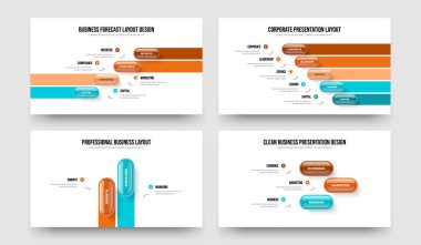 Şirket Fırlatma 4523 Element Bilgi Sunumu Tasarım Paketi. Ürün Büyümesi 4-5-2-3 Seçenek Slayt Gösterisi Şablon Vektör Resimleri Koleksiyonu.
