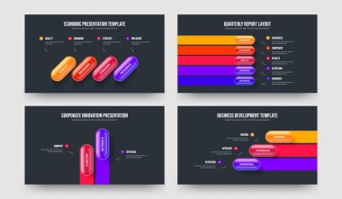 Ürün Raporu Dört Beş İki Üç Seçenek Kaydırak Tasarım Vektörü Çizimi. Satış Görselleştirme 4523 Element Bilgisel Çerçeve Şablonu Paketi.