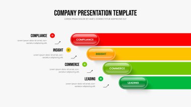 Proje Planı 4 Seçenek Diyagram Tasarımı. İş Genel Görünümü Dört Element Bilgi Slayt Gösterisi Şablonu. Satış Geliştirme Sunum Düzeni Vektör İllüstrasyonu.