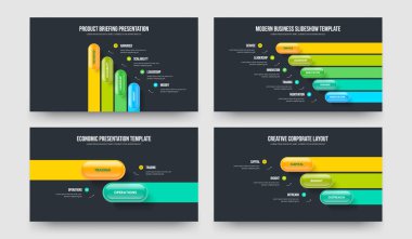 Pazarlama Çözümü 4523 Seçenek Slayt Şablonu Koleksiyonu. İş Büyümesi 4-5-2-3 Adım Bilgi Kaydırma Düzeni Vektör Çizimi.